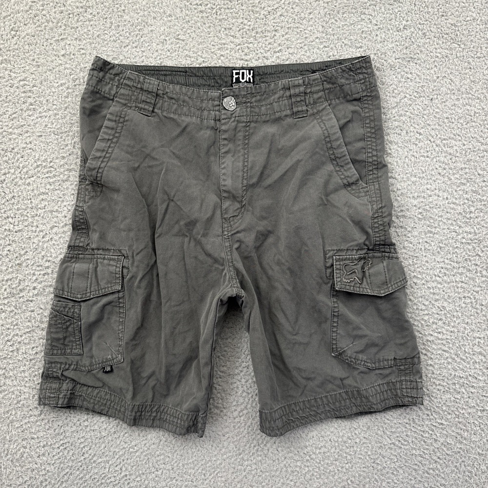 Y2K Fox Racing Cargo Shorts 8" Gray Utility Grunge Skater Moto Cotton Men's 30